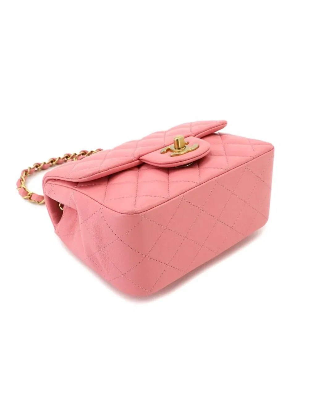 Chanel Mini Quilted Chain Shoulder Bag Lambskin Pink Gold